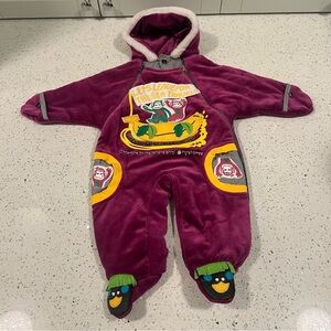 20% off $40+ | Vintage 1950s PARROT KING Purple Velvet Snowsuit | 9-12 months